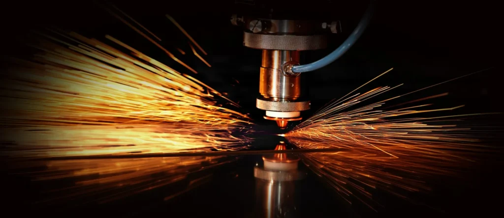 Precision aluminum laser cutting service with sparks during process